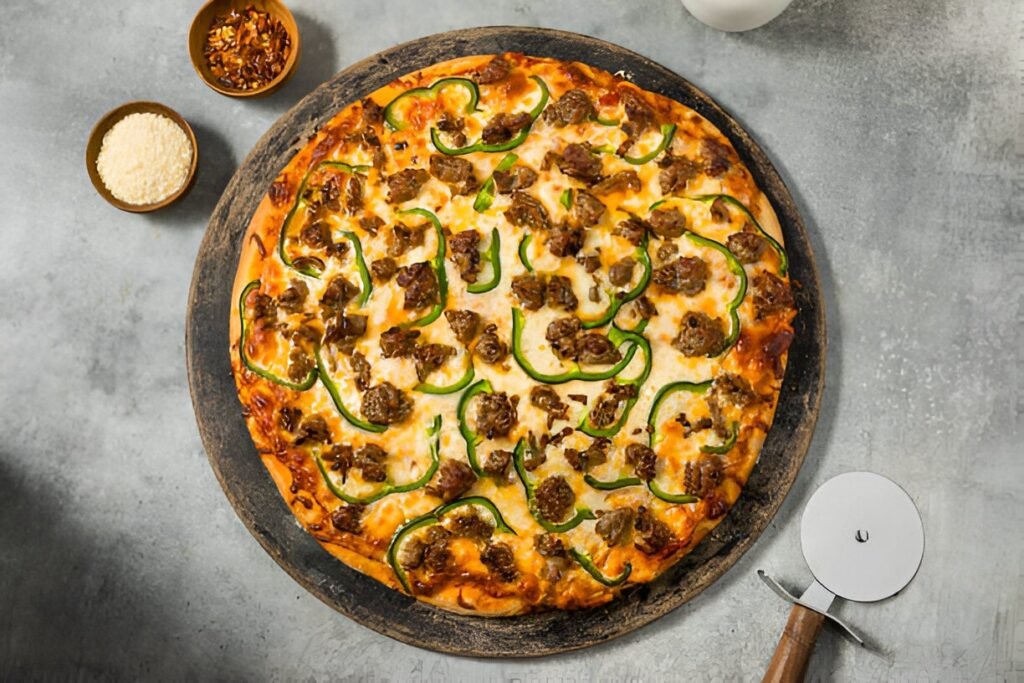 pizza-salchicha-pimientos-nickys-pizza-grill-playa-del-carmen